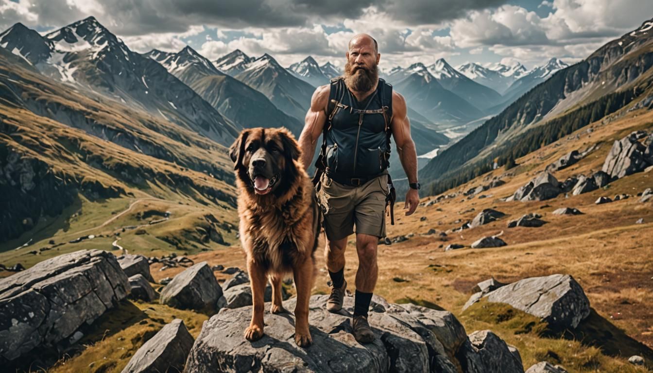 Majestic Mountain Dog and Hairy Master