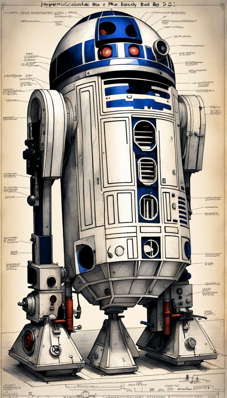 R2-D2 Detailed Schematics in Da Vinci Style
