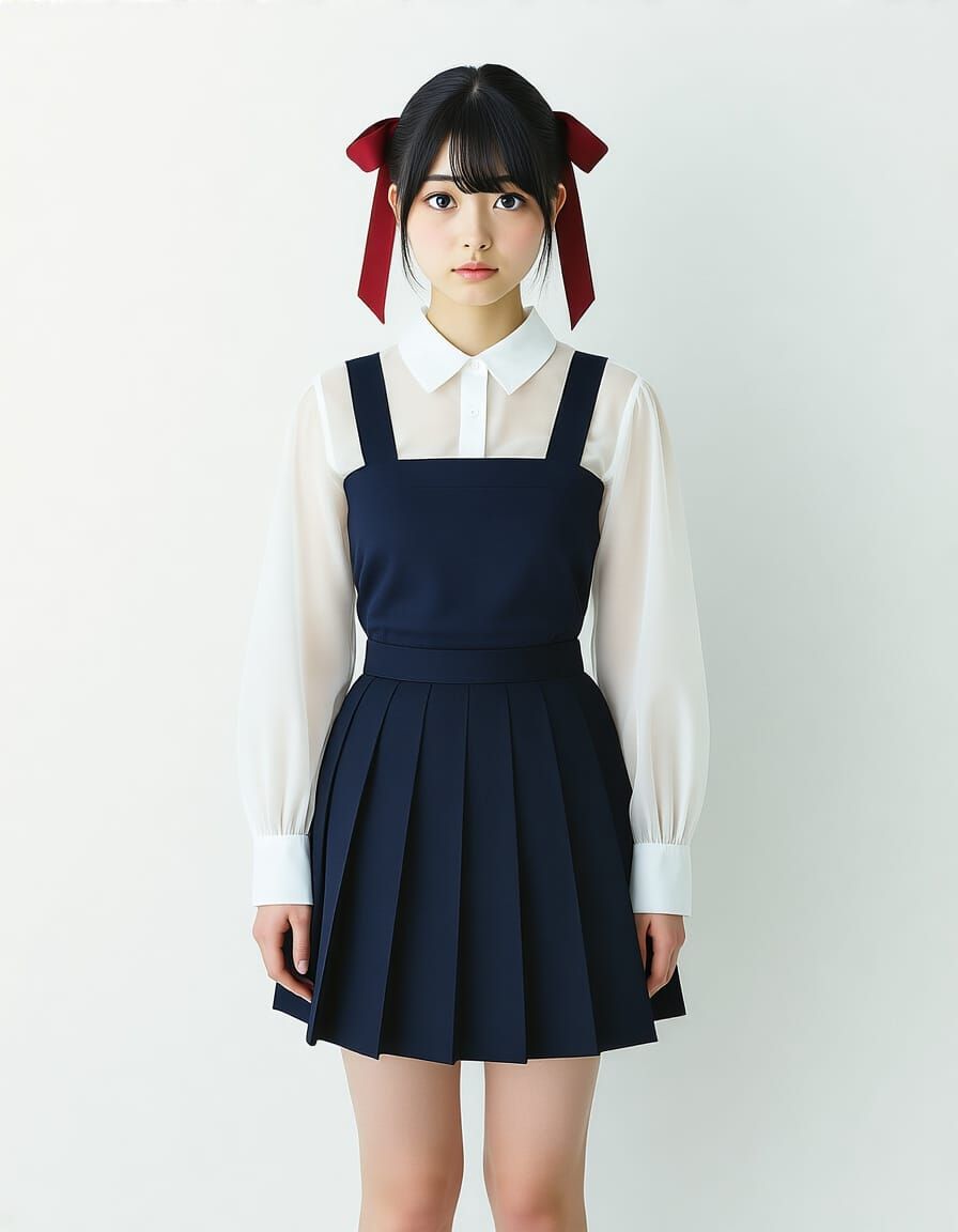 Kaori in a Shrine with Falling Cherry Blossoms