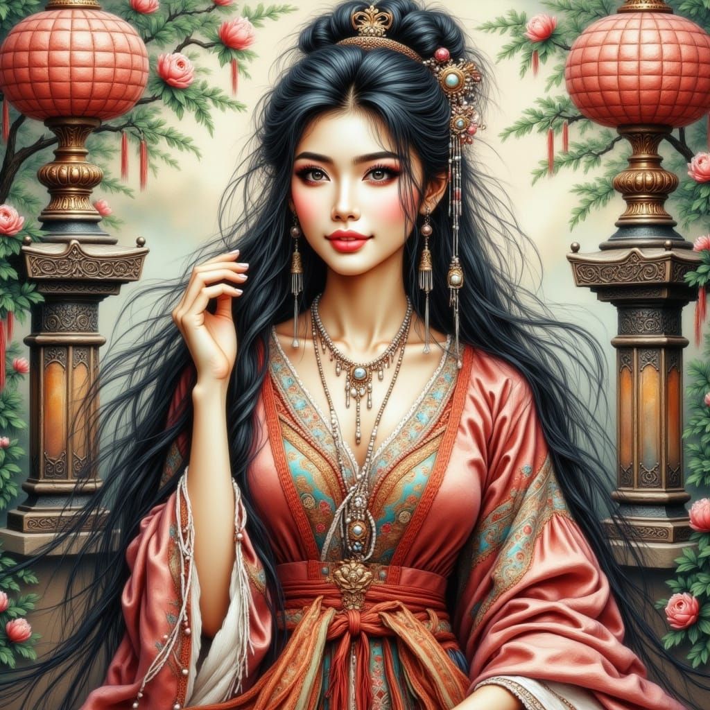 Serenely Adorned Chinese Princess in Elegant Hanfu Attire