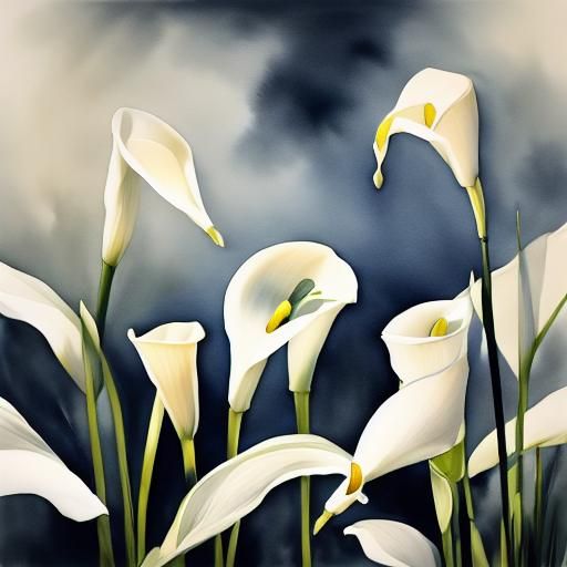 Dreamlike Calla Lilies in Chinese Ink Painting Style