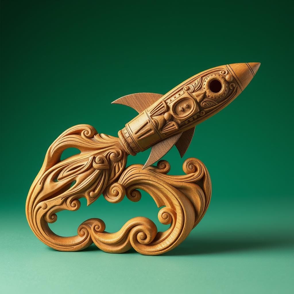 Wooden Rocket Carving in Art Nouveau Style
