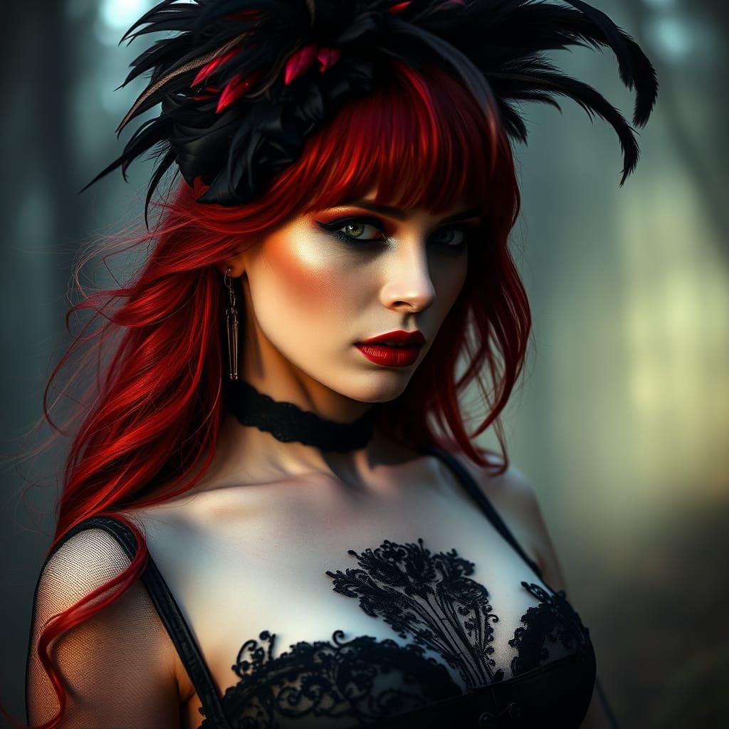 Gothic Woman in Misty Forest Twilight