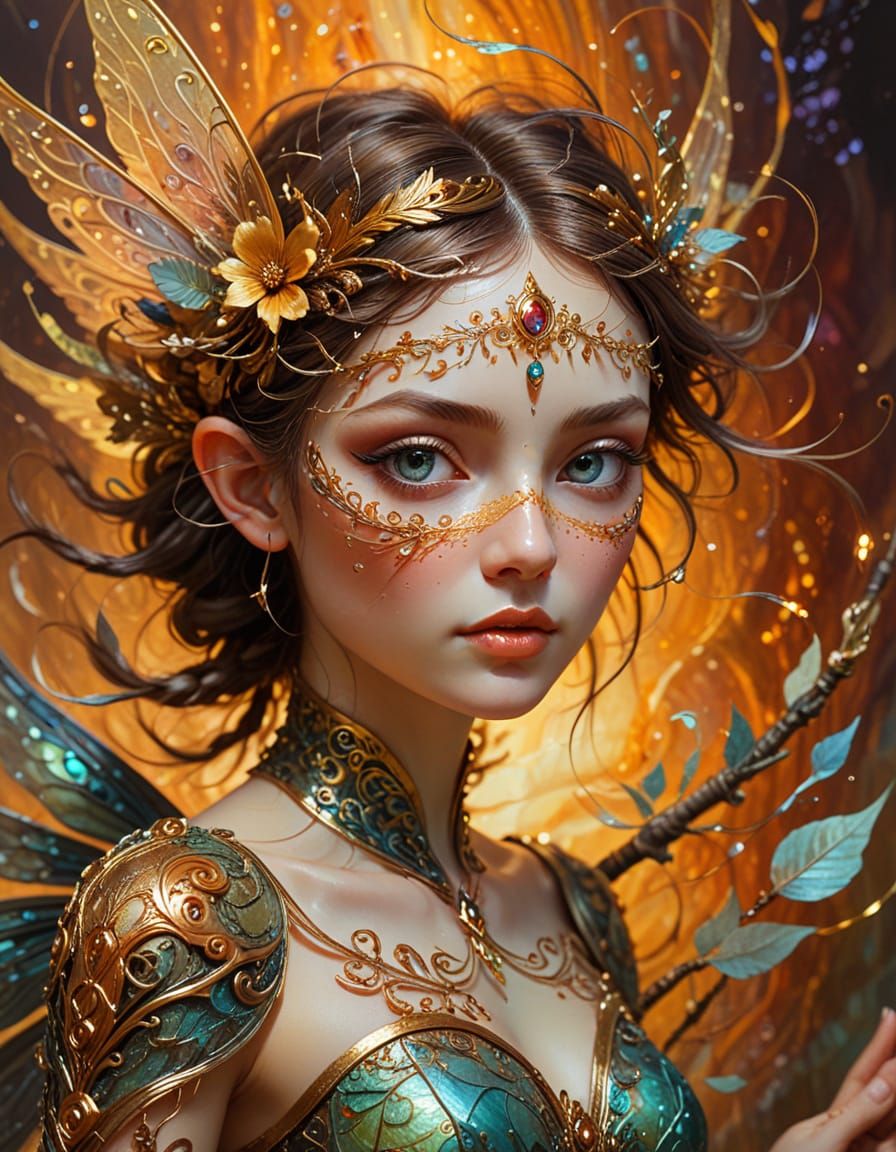 Surrealist Fairy Portrait with Golden Light