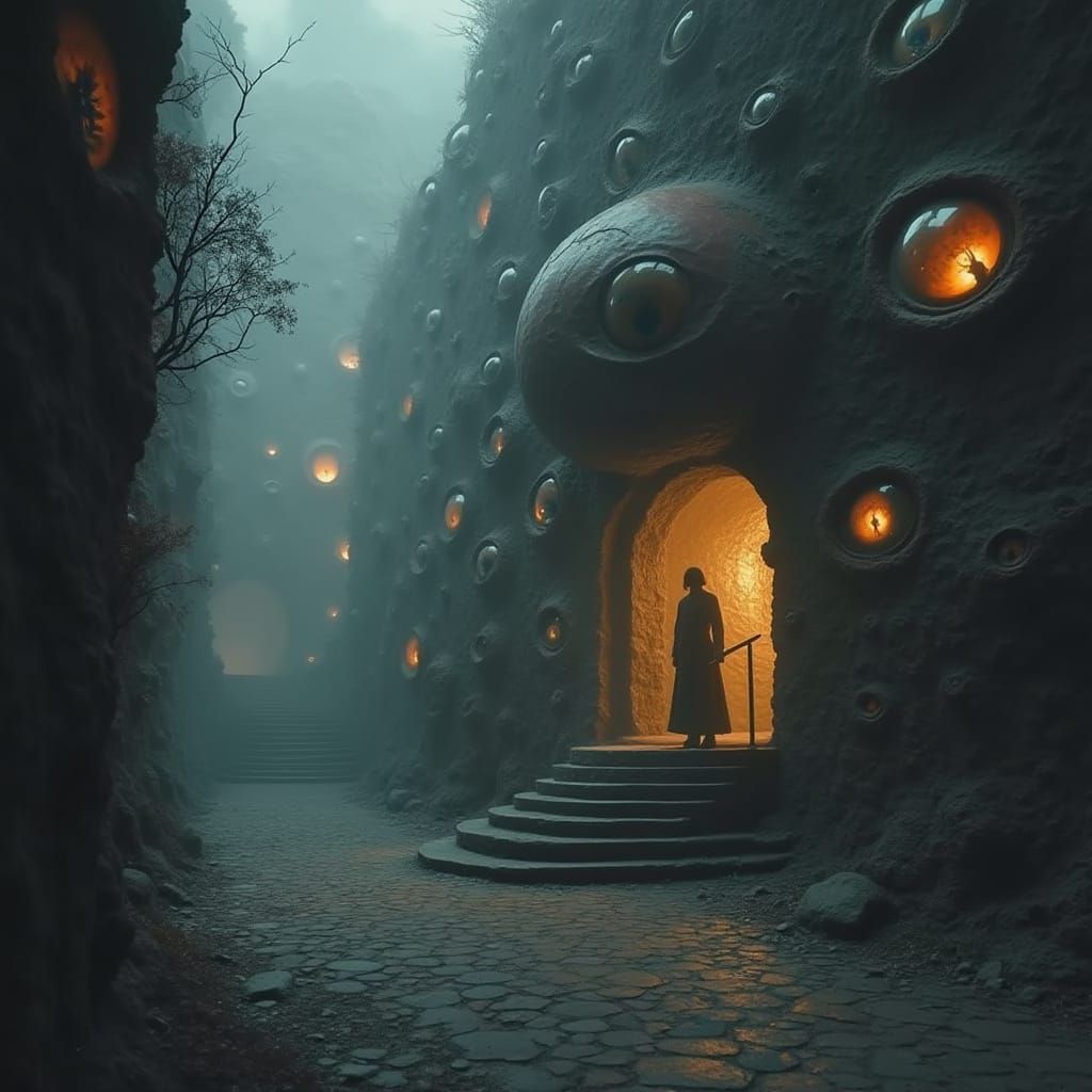 Ominous Figure in Surreal Staircase Art