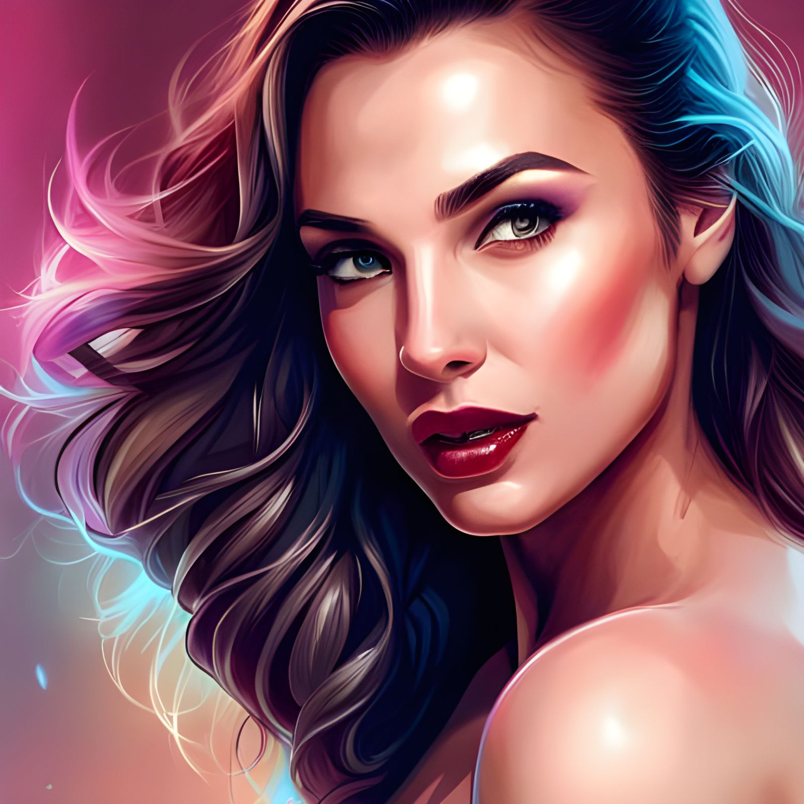 Gal Gadot Portrait with Smoke and Sparkles