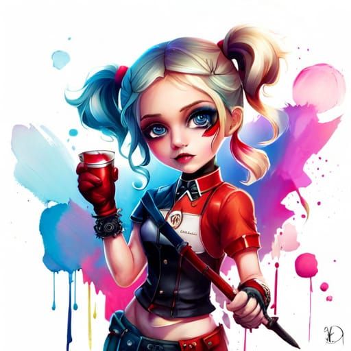 Adorable Chibi Harley Quinn in Digital Art Style
