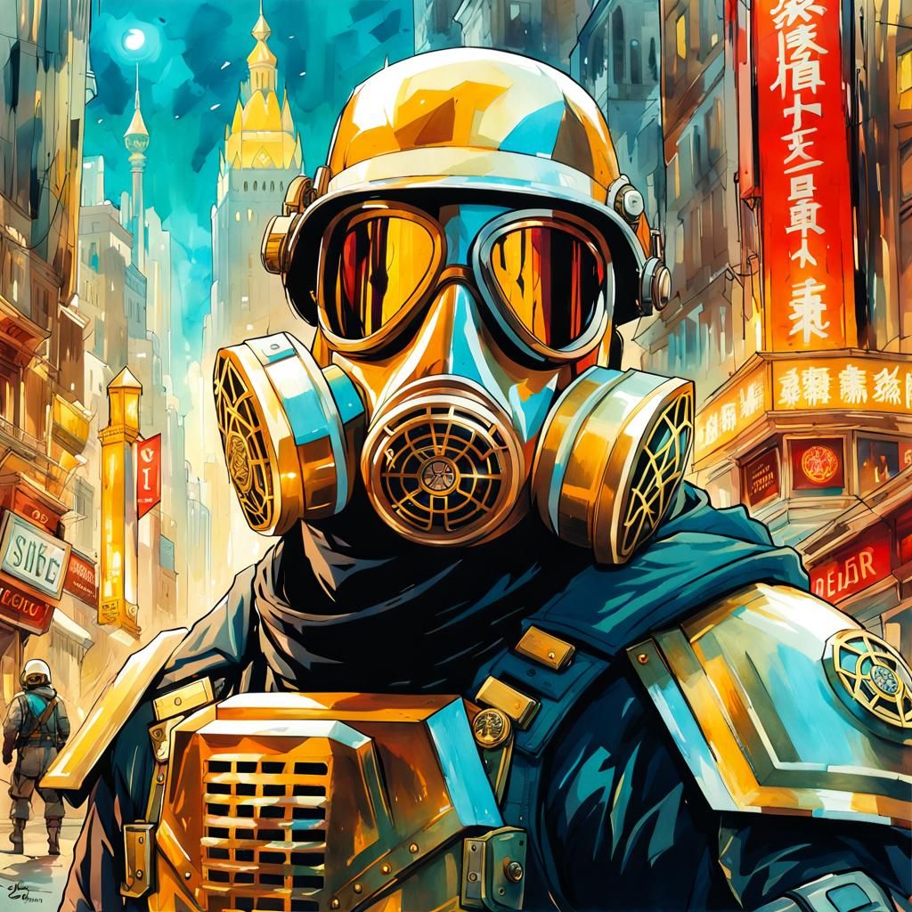 Crystal Soldier in Heavenly City, Neo-Impressionist Style