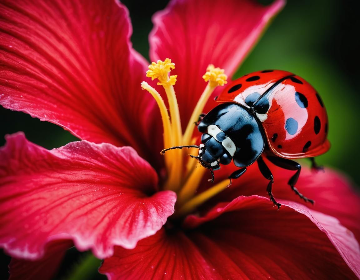 Macro Photo: Ladybug on Hibiscus Flower