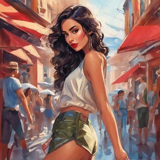 Elegant Latina Woman in Watercolor Style