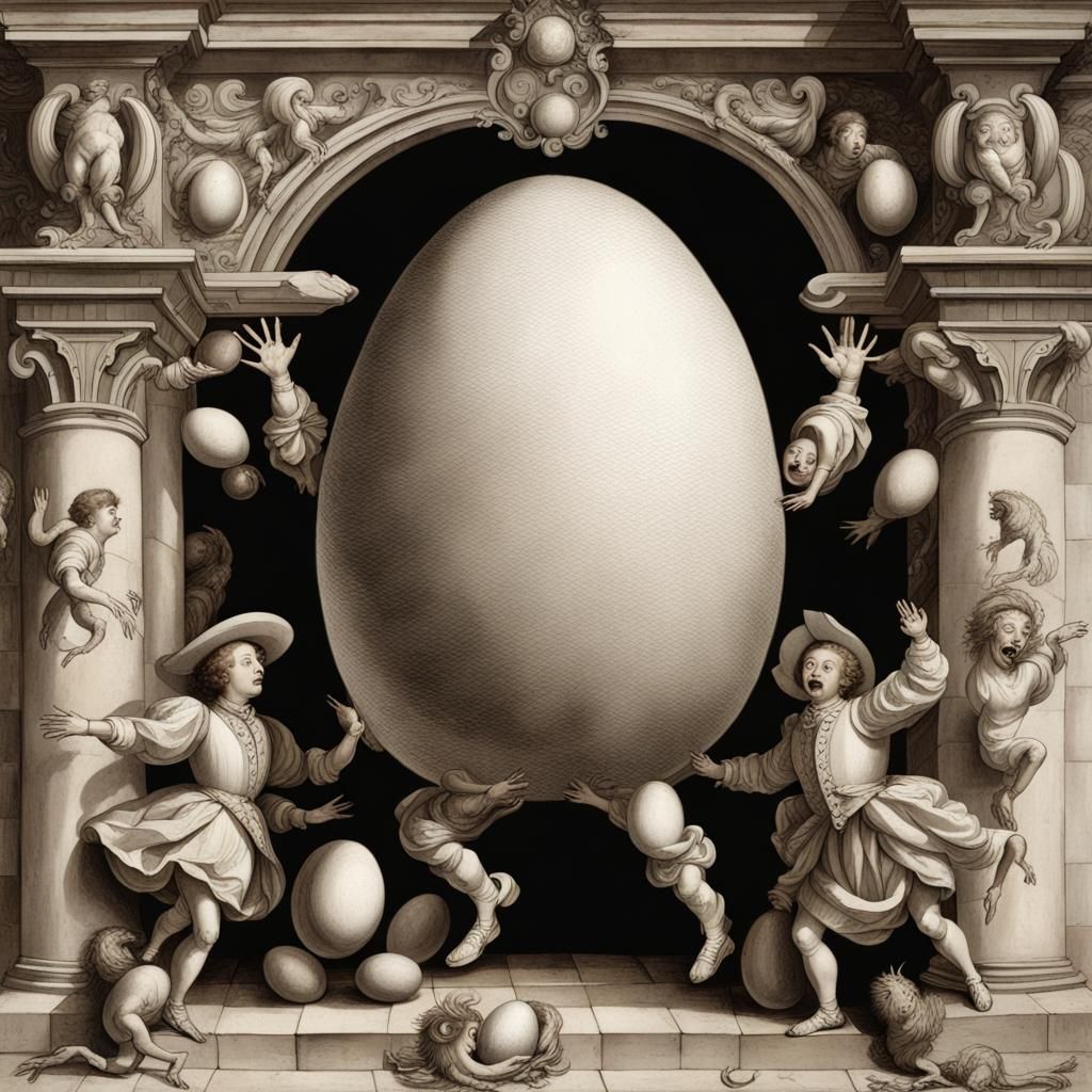Dancing Egg Man in Baroque Style on Wall