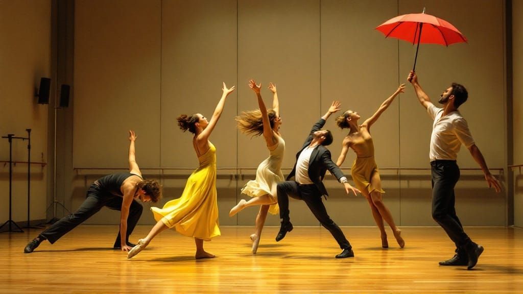 Dynamic Dancers in Studio, Rockwell and Hopper Style