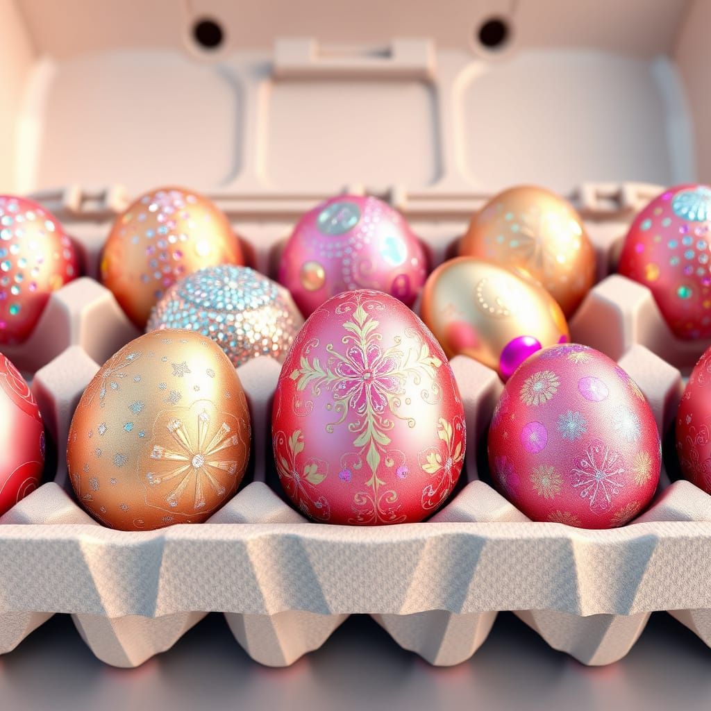 Glittering Eggs in a 12-Pack Carton, Digital Concept Art Sty...