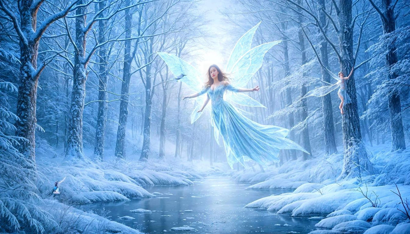 Ethereal Ice Fairy Over Snowy Forest, Hyperdetailed Fantasy ...