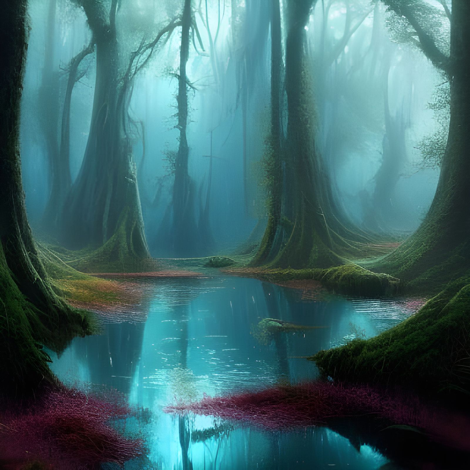 Surreal Flooded Forest in Dark Fantasy Style