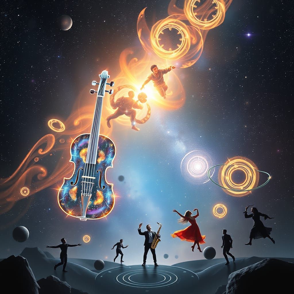 Cosmic Symphony in Vibrant, Iridescent Hues