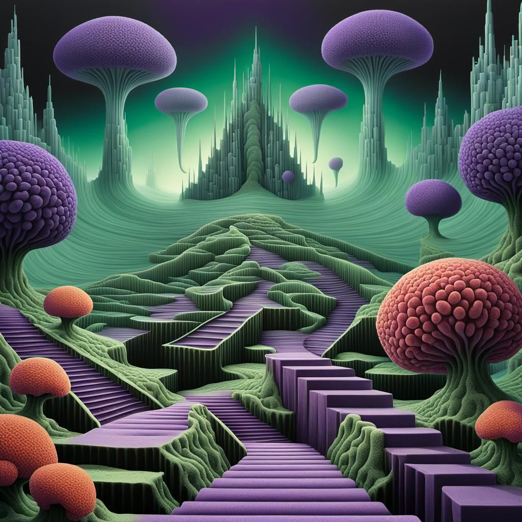Surreal Biomorphic Fractal Landscape in Organic Surrealism