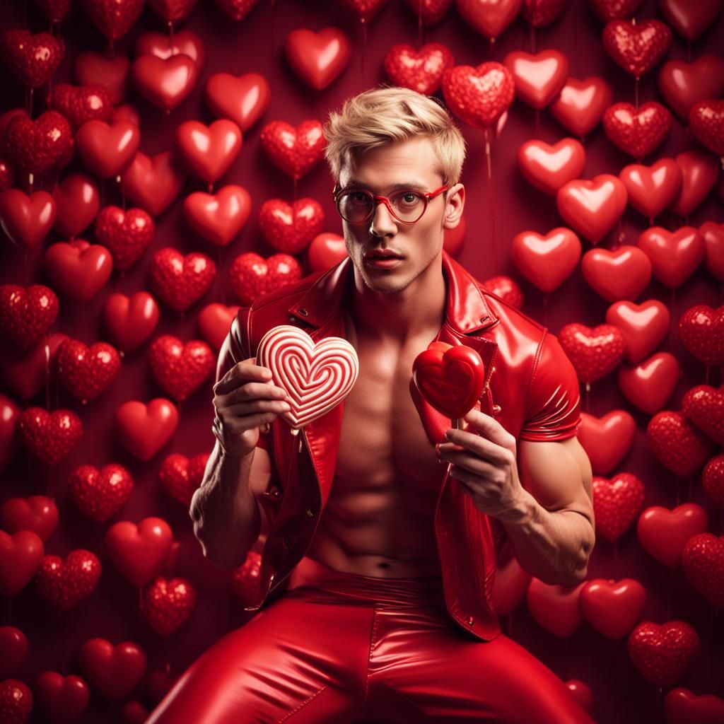 Heart Lollipop: Man in Red Latex, Digital Art