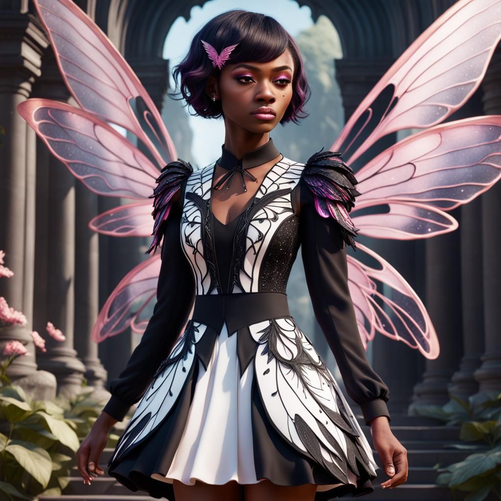 Black Teenage Girl with Fairy Wings, Detailed Matte Painting