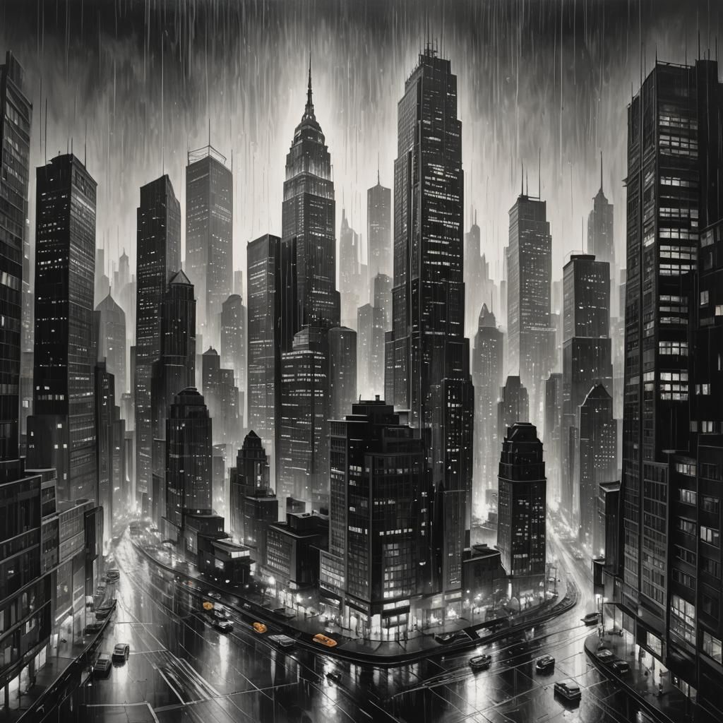 Black and White Cityscape Conceptual Art