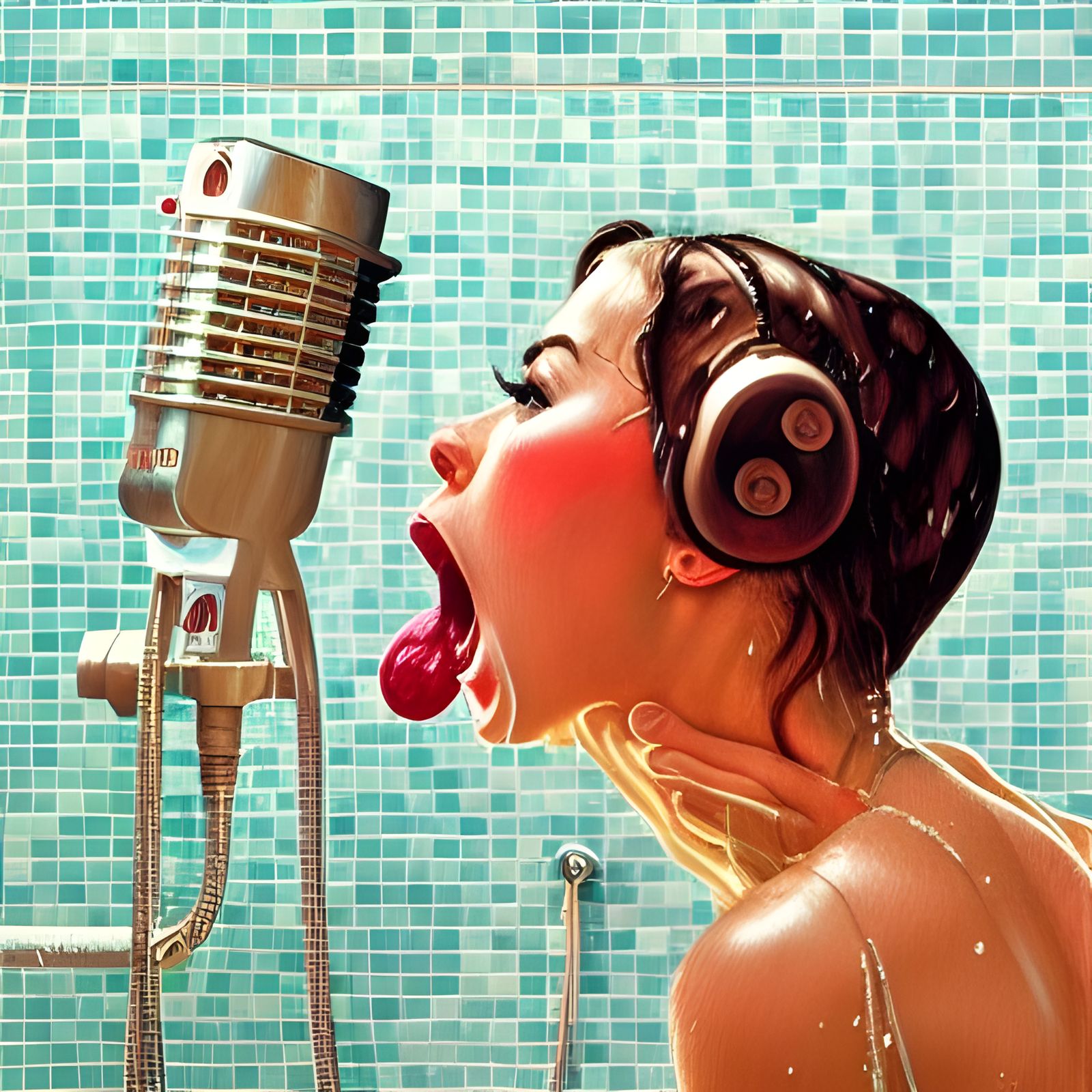 Detailed Shower Singer in Classic Art Style