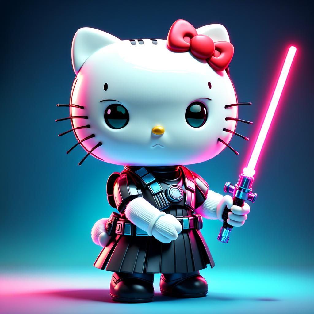 Hello Kitty with Lightsaber: 3D Digital Art