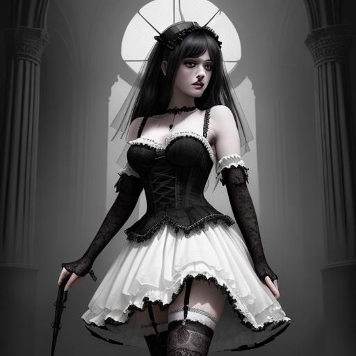 Gothic Woman in Lace Petticoat: Digital Matte Painting