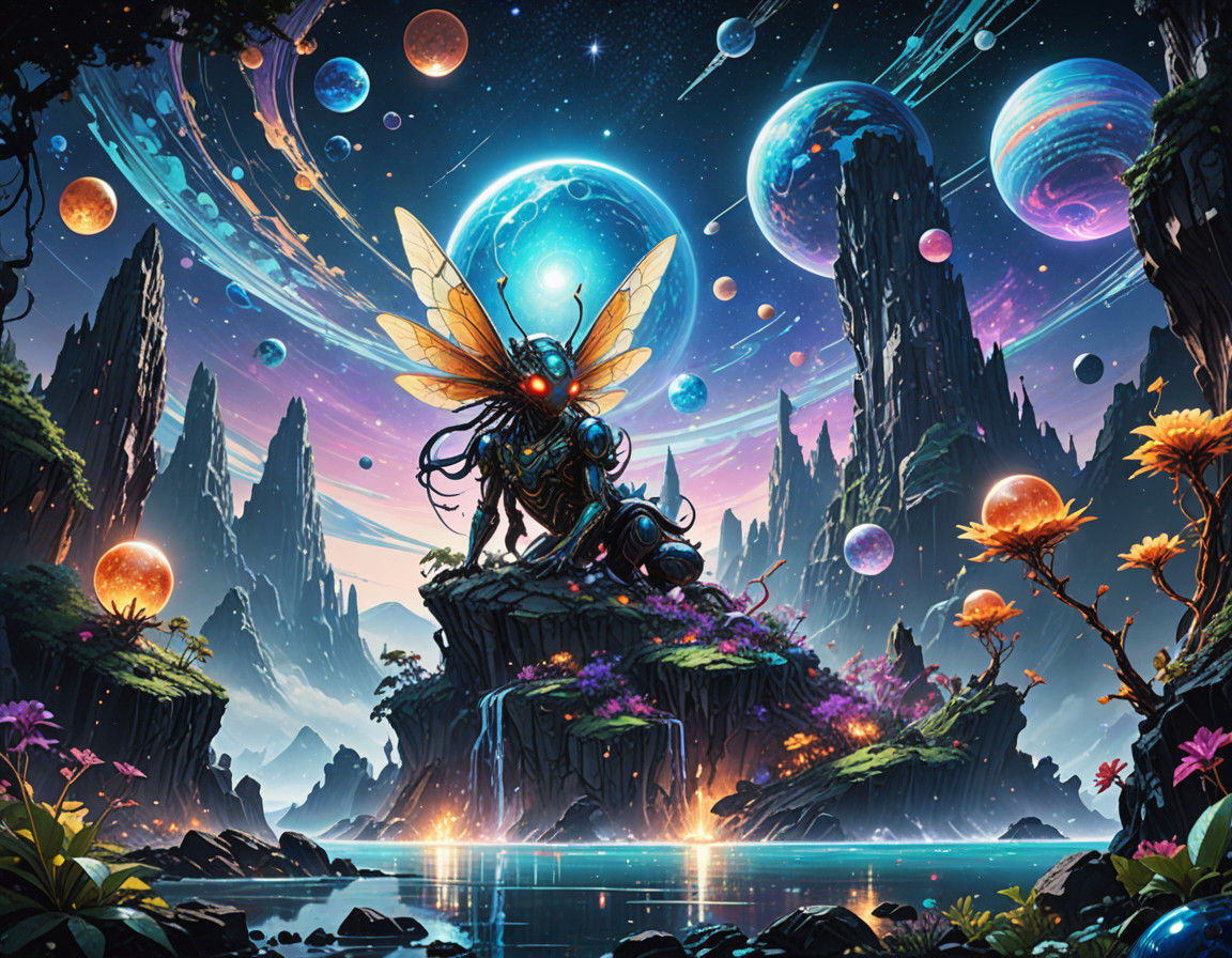 Epic Cosmic Night Sky with Iridescent Colors and Shining Sta...