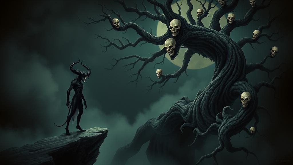 Eerie Demon and Alien Encounter in Mystic Forest