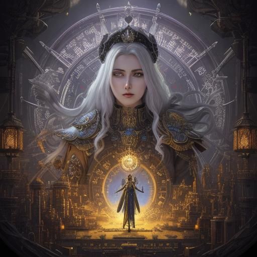 Woman with Chrome Hair in Dark Fantasy Steampunk