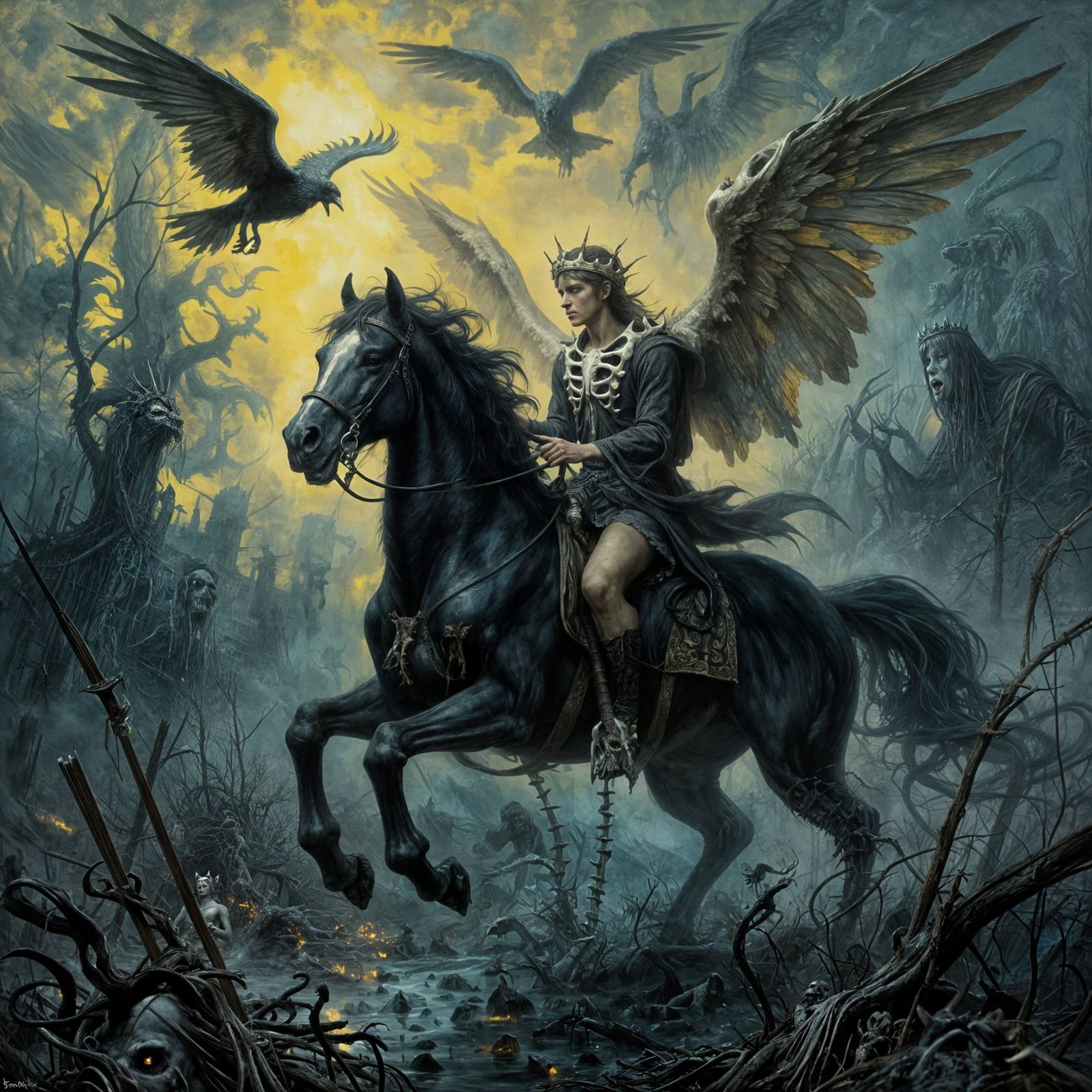 Bone Crowned Rider in Nightmarish Swamp