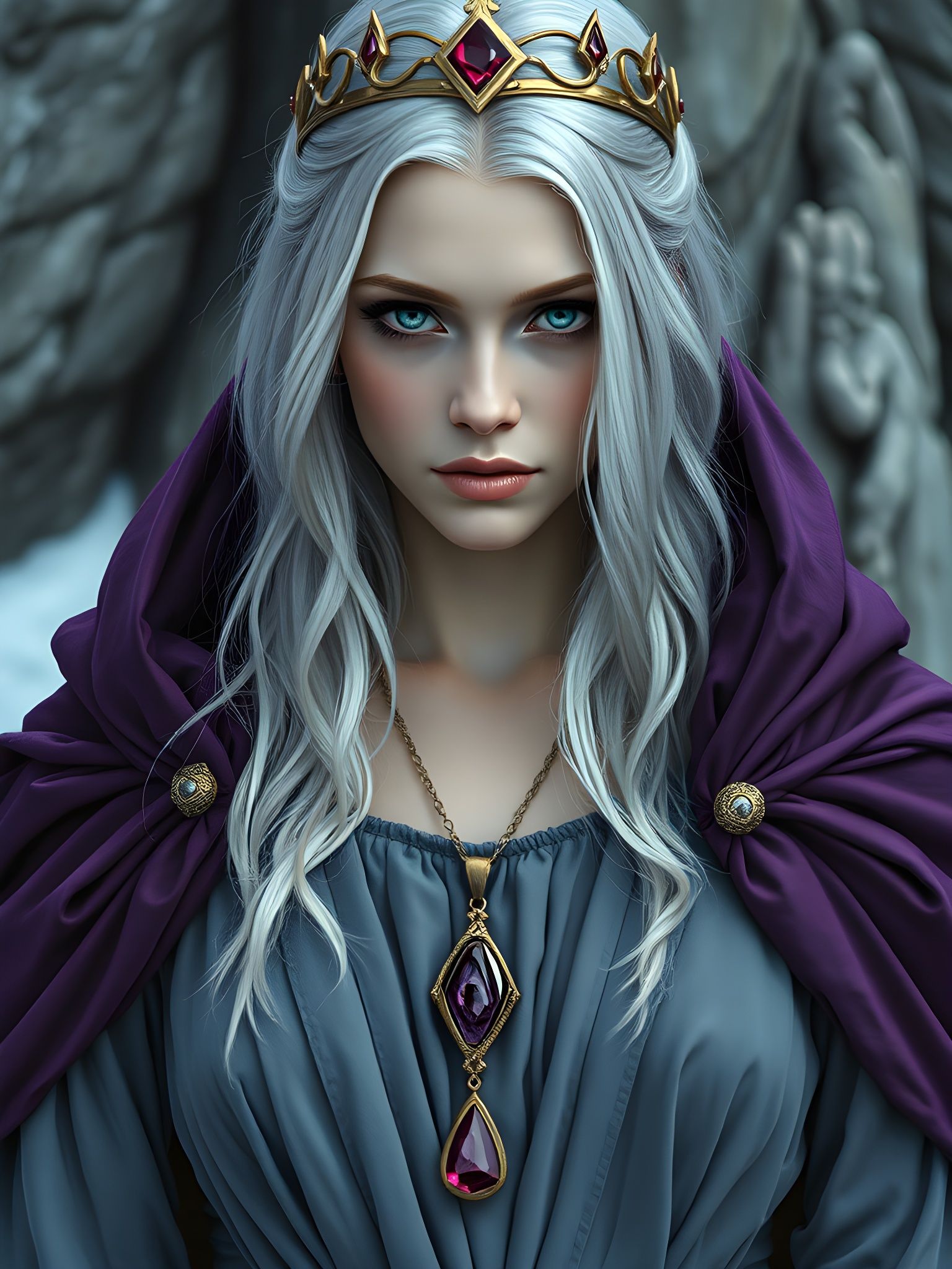 Silver-Haired Norse Goddess in Oil Painting Style