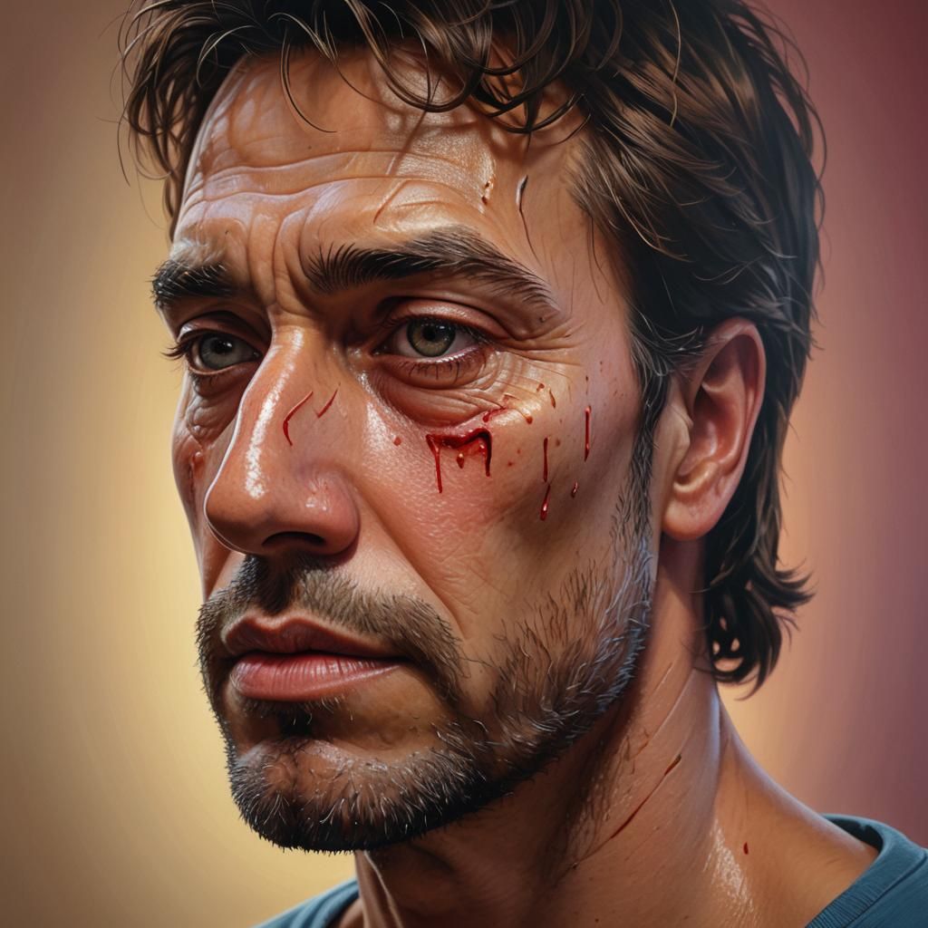 Melancholic Man Longing: Hyperrealistic 3D Art Portrait