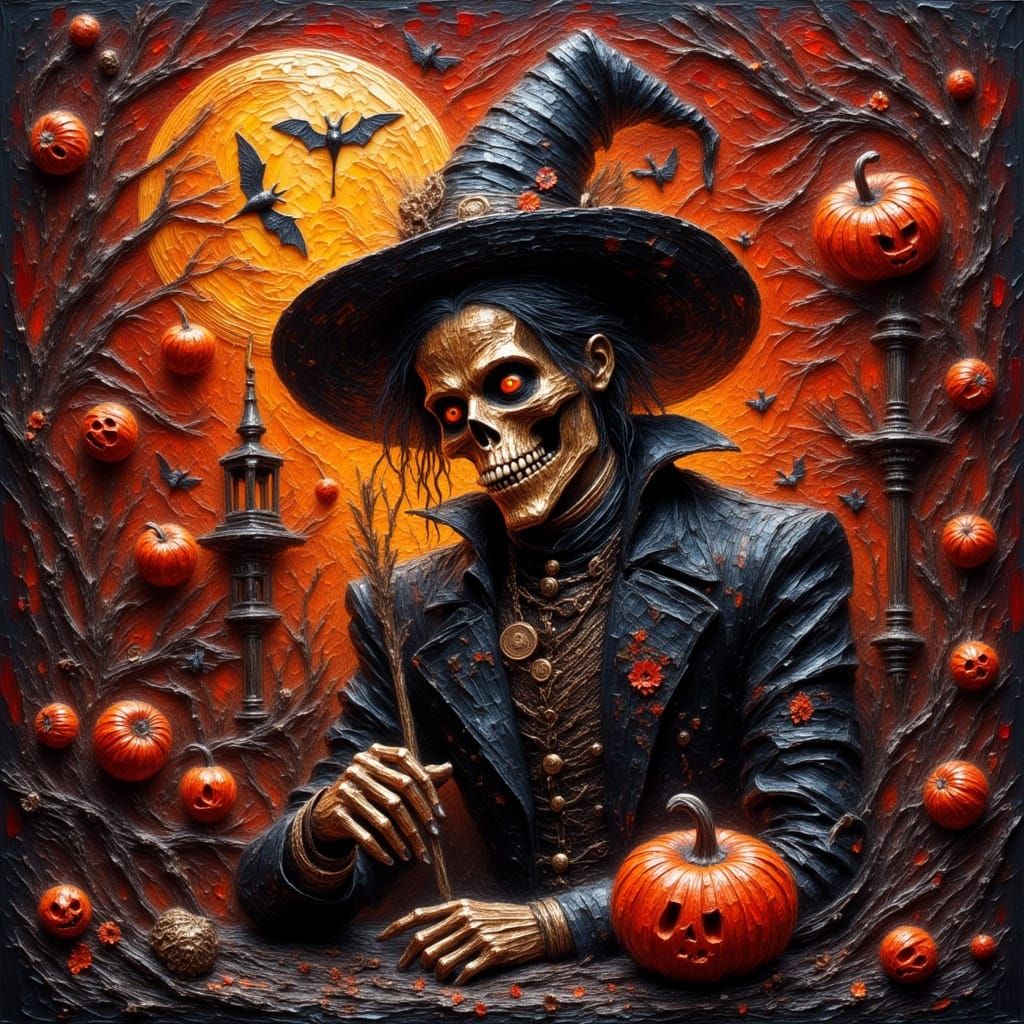 Dark Red Halloween Pumpkin in Macabre Style