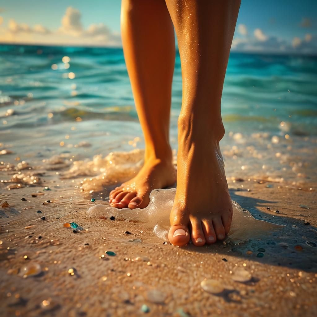 Seurat-Inspired Beach Scene in Golden Light