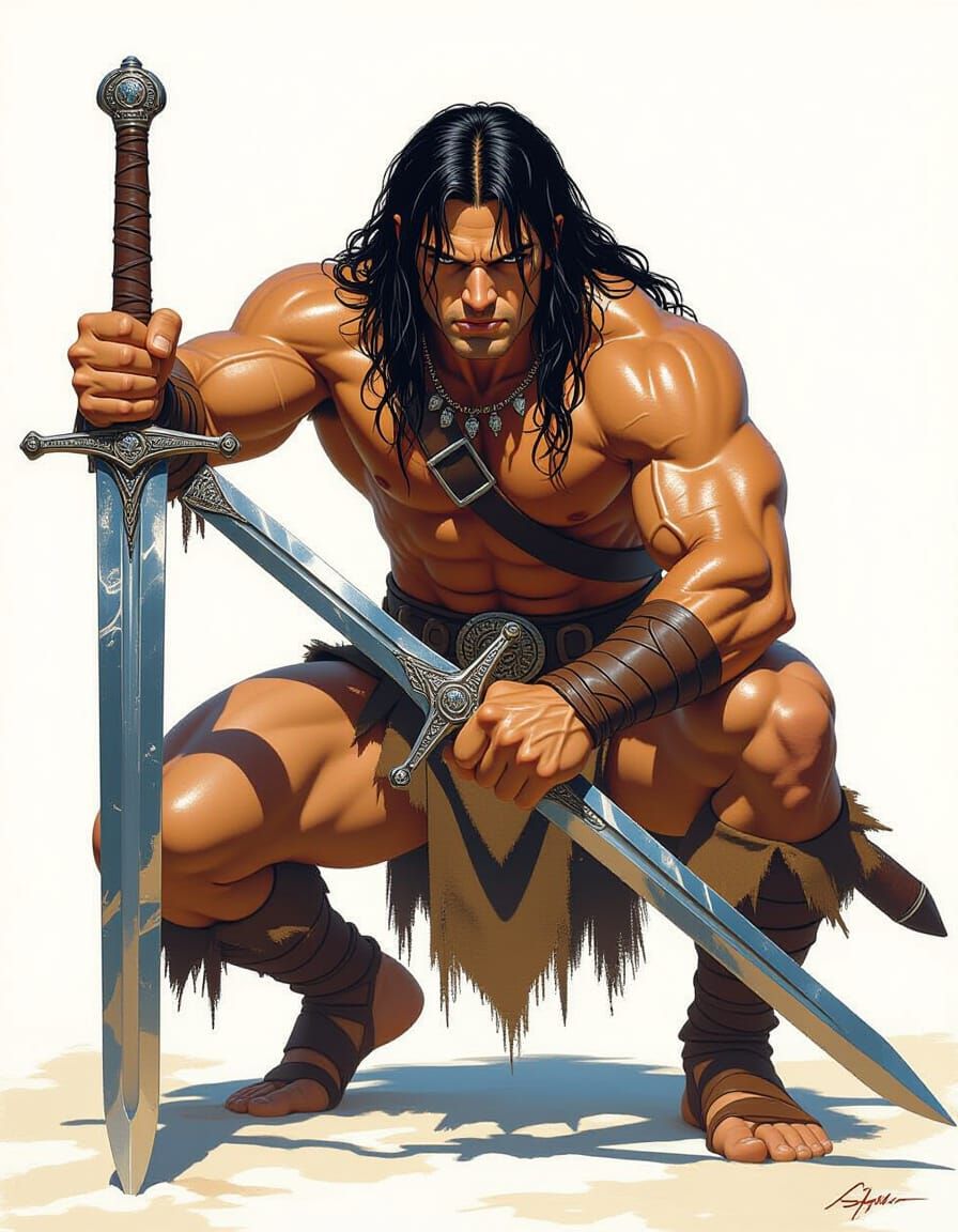 Conan the Barbarian: Young Warrior in Digital Art Style