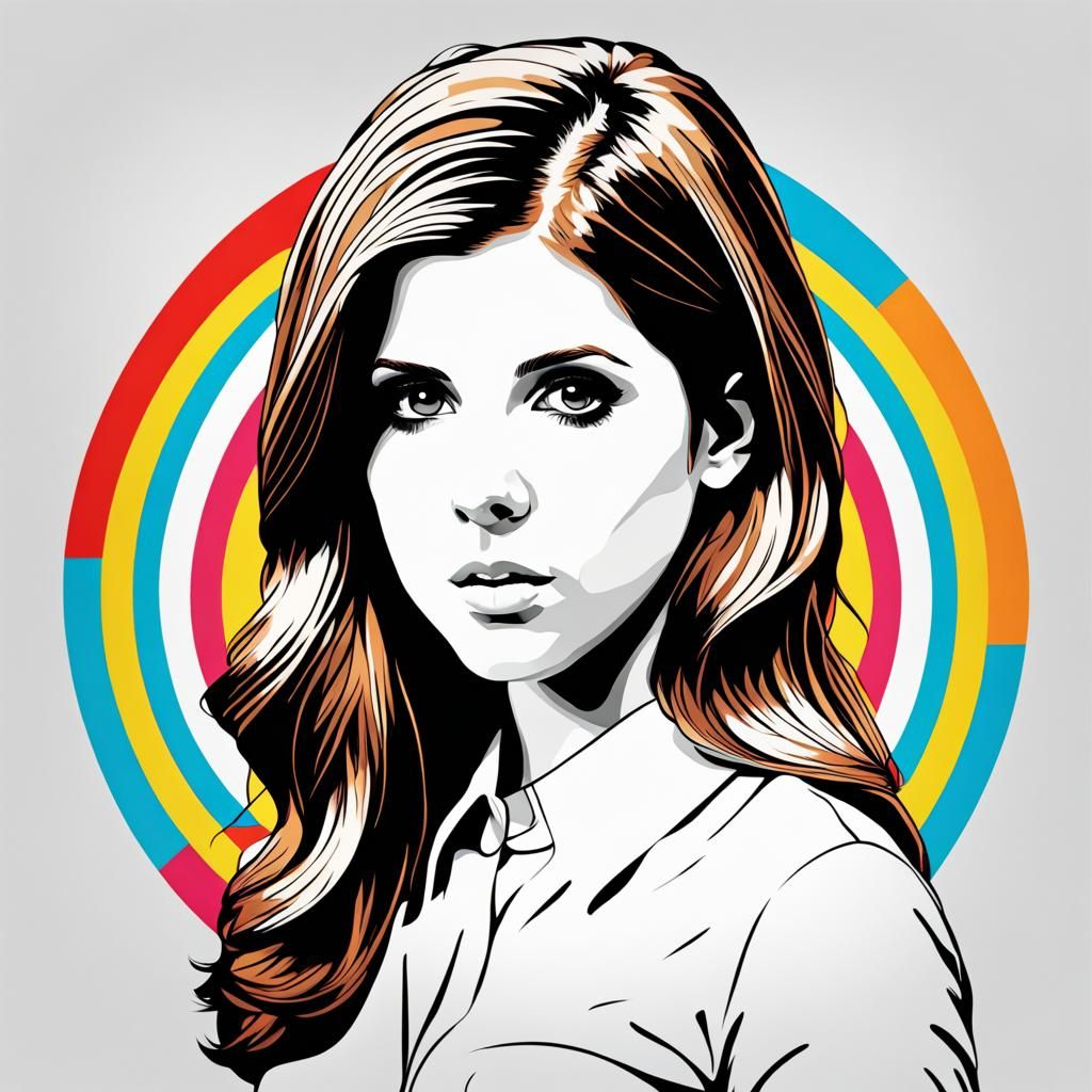 Anna Kendrick Line Art in Pop Art Style