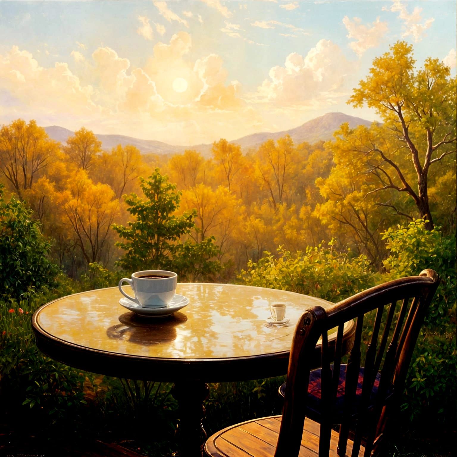 Whimsical Morning Table Setting in a Cozy Oil Painting