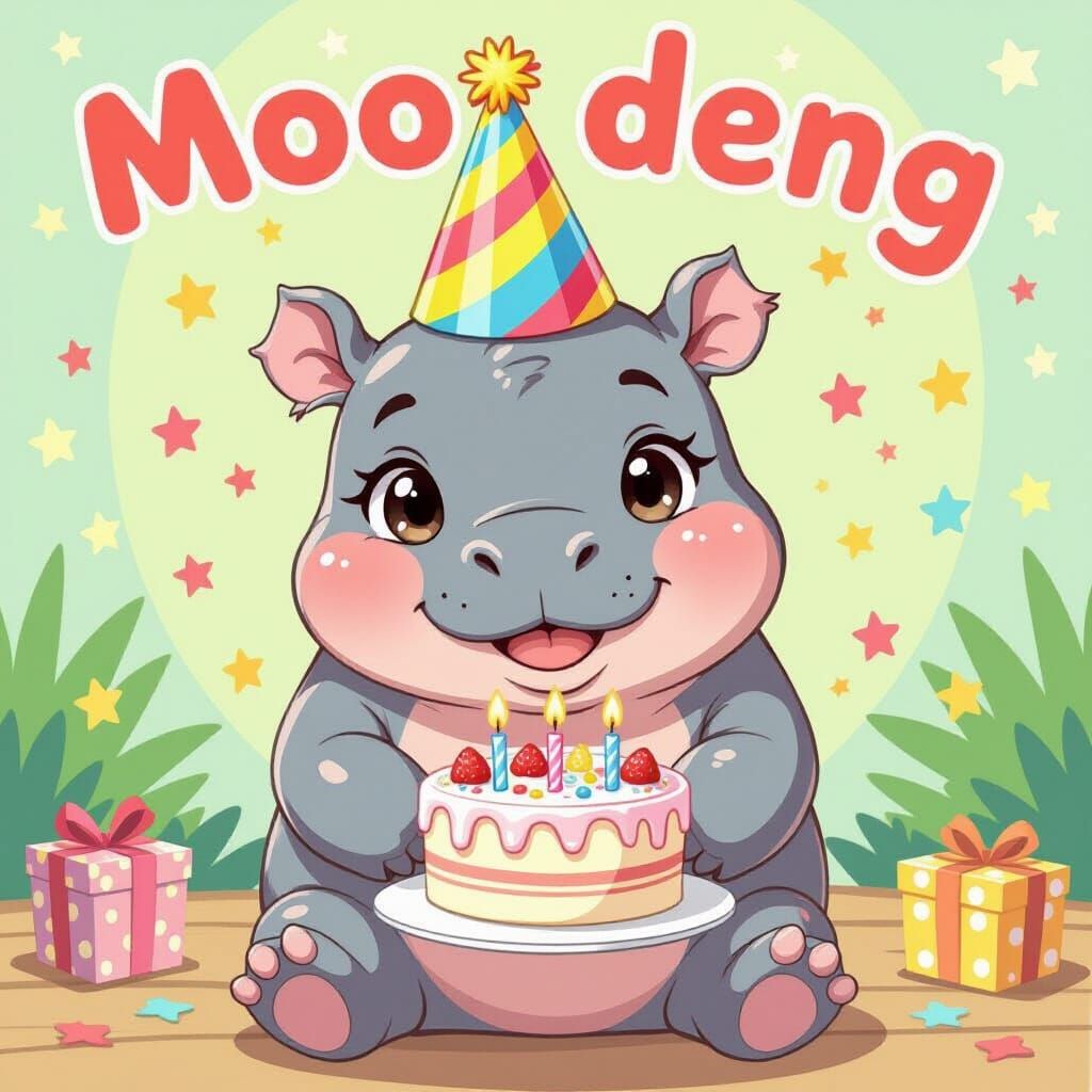 Pygmy Hippo Birthday in Anime Style