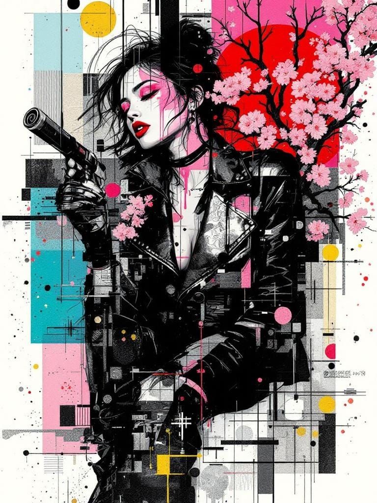 Abstract Pin-Up Fusion in Zine Punk Aesthetic