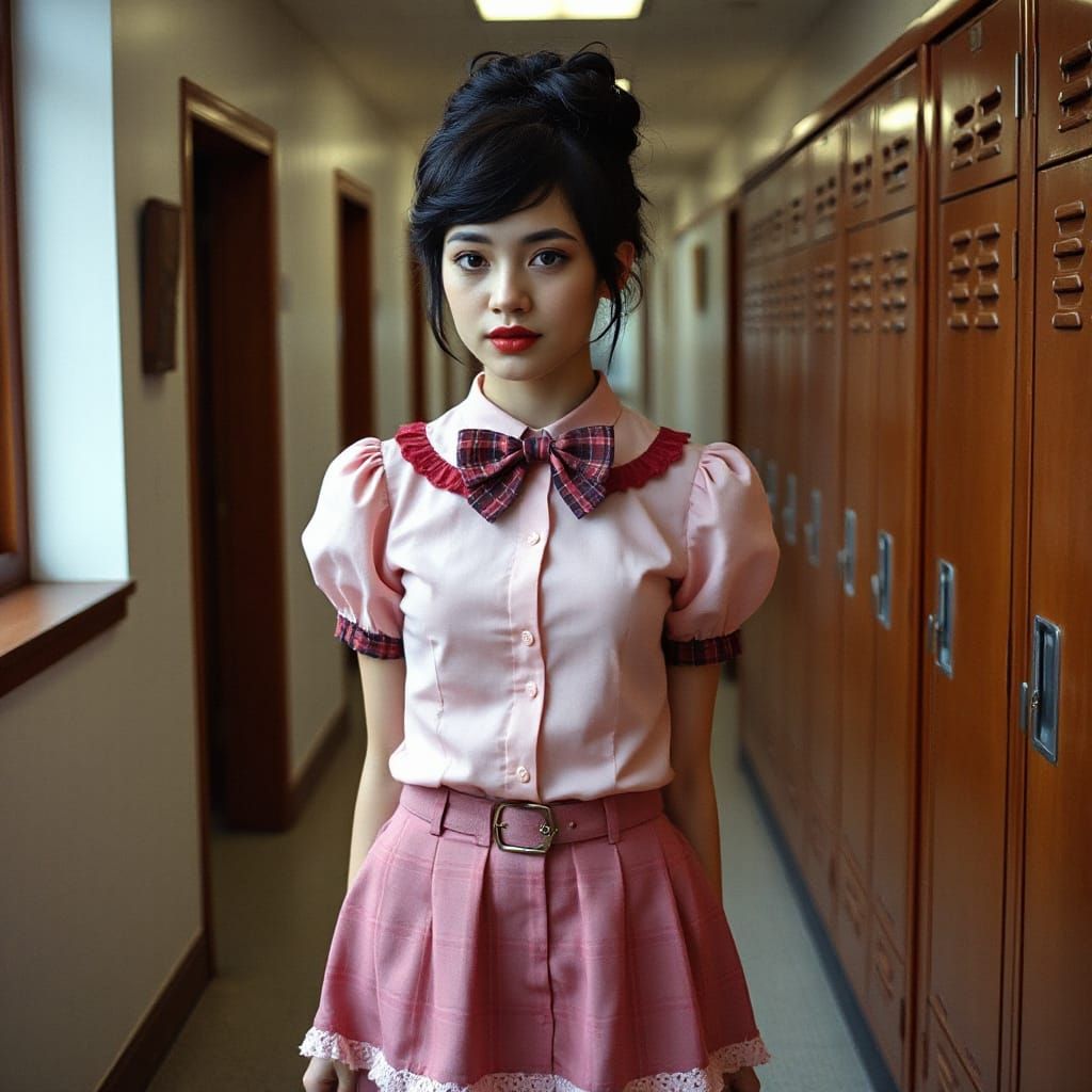 Steampunk Schoolgirl in Pink Uniform: Cinematic Portrait