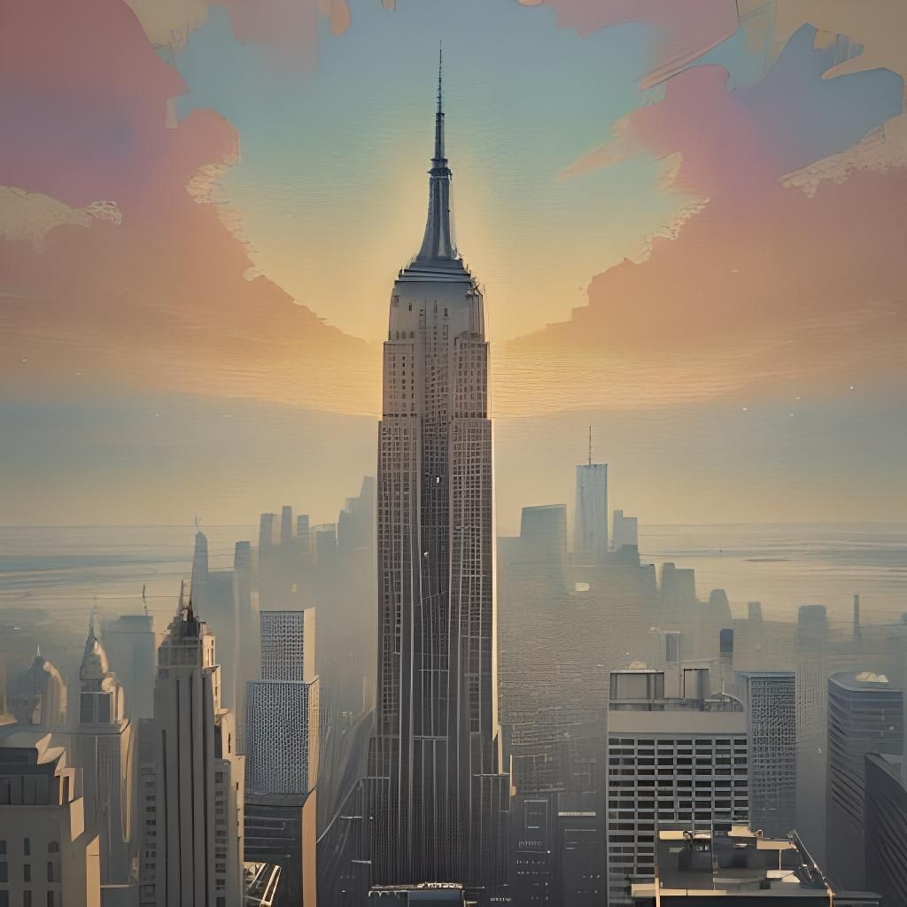 Empire State Building Mosaic in Pastel Pointillism