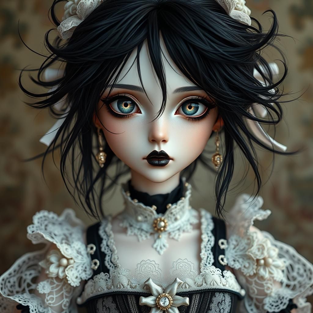 Anime Goth Doll in Fantasy Concept Art Style