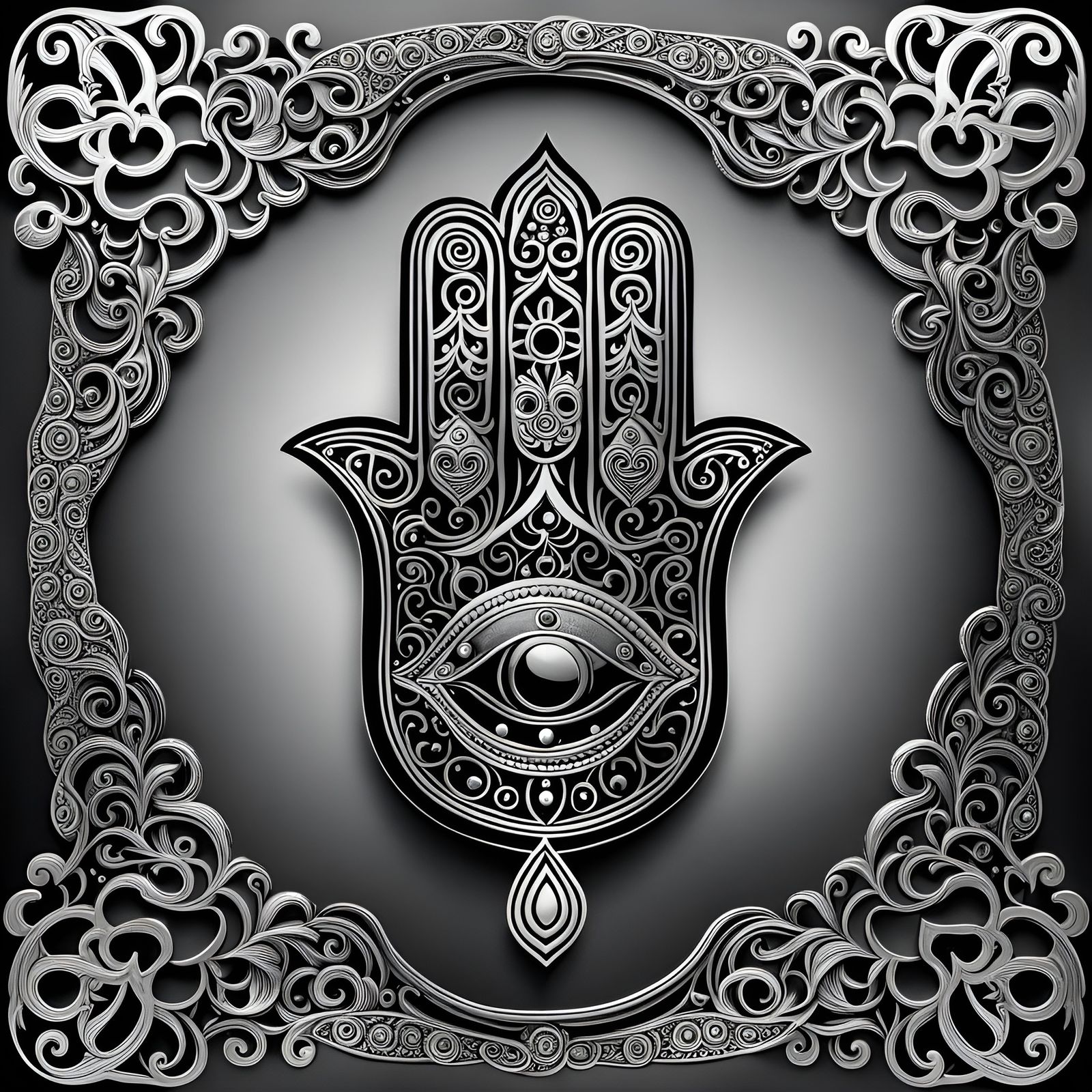 Ornate Hamsa Symbol with Precious Gem Details