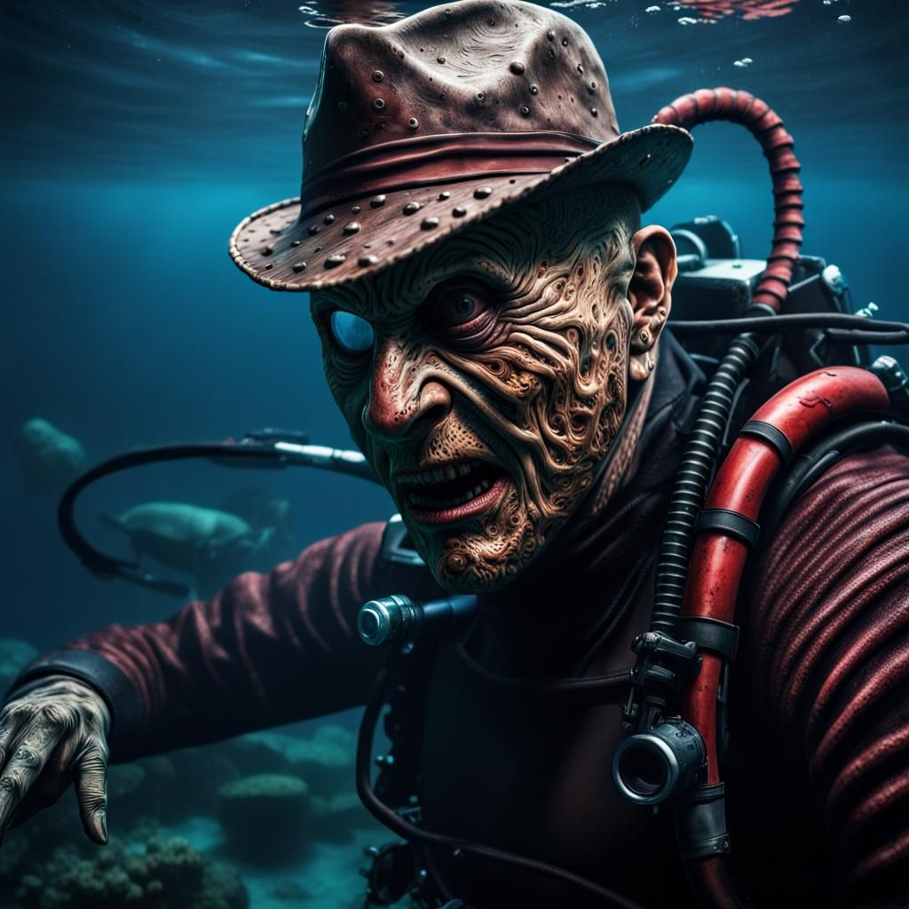 Hyperrealistic Freddy Krueger Scuba Diving Adventure