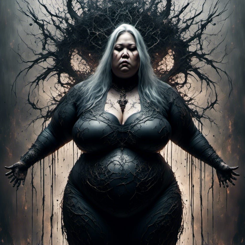 Curvy Goth Woman in Dark Latex Outfit