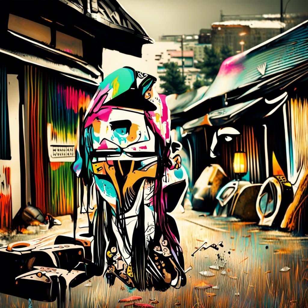 Cyberpunk Hipster Graffiti Art in Polychromatic Style