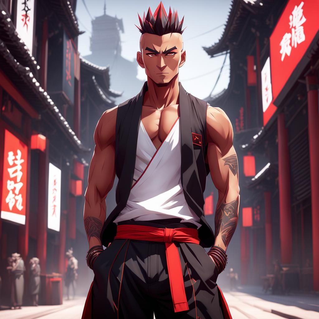 Anime Monk with Spiky Hair in Araki Style