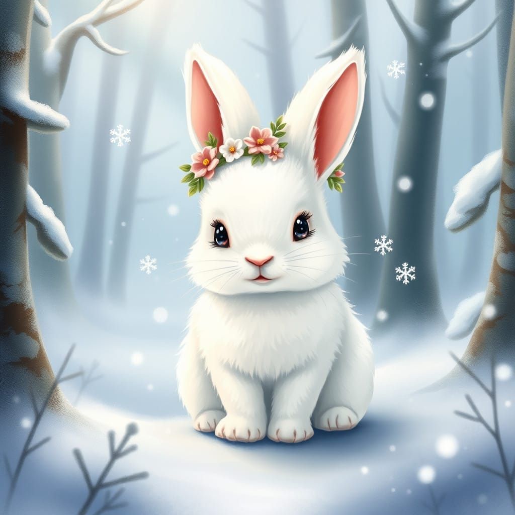 Chibi Snow Bunny in Whimsical Winter Wonderland