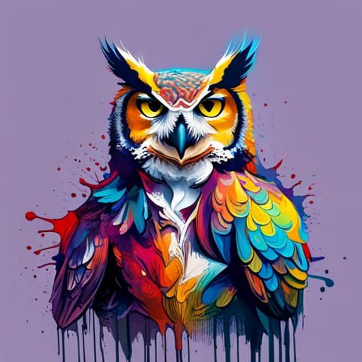 Great Horned Owl Graffiti Splash Art